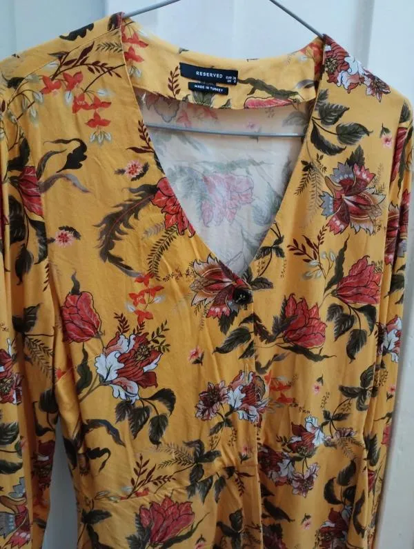 Bluză Reserved EU 36 | Portocaliu, Normal, Mânecă lungă, Floral & Tropical, Bumbac - Image 4