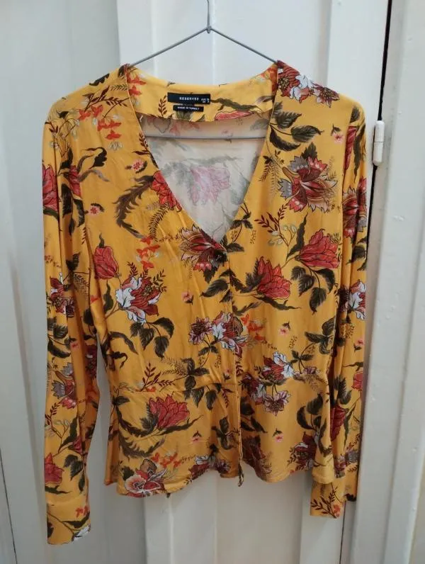 Bluză Reserved EU 36 | Portocaliu, Normal, Mânecă lungă, Floral & Tropical, Bumbac - Image 2