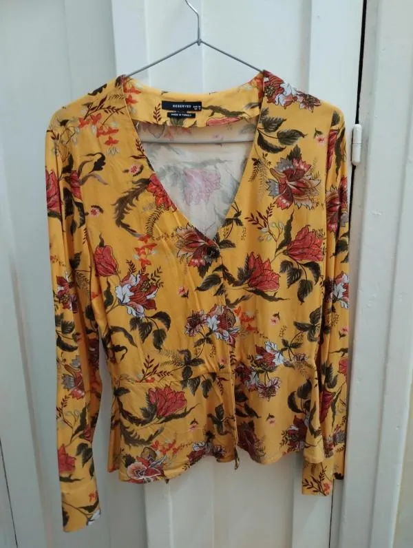 Bluză Reserved EU 36 | Portocaliu, Normal, Mânecă lungă, Floral & Tropical, Bumbac - Image 3