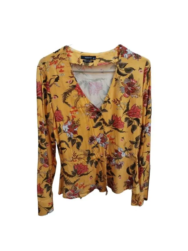 Bluză Reserved EU 36 | Portocaliu, Normal, Mânecă lungă, Floral & Tropical, Bumbac