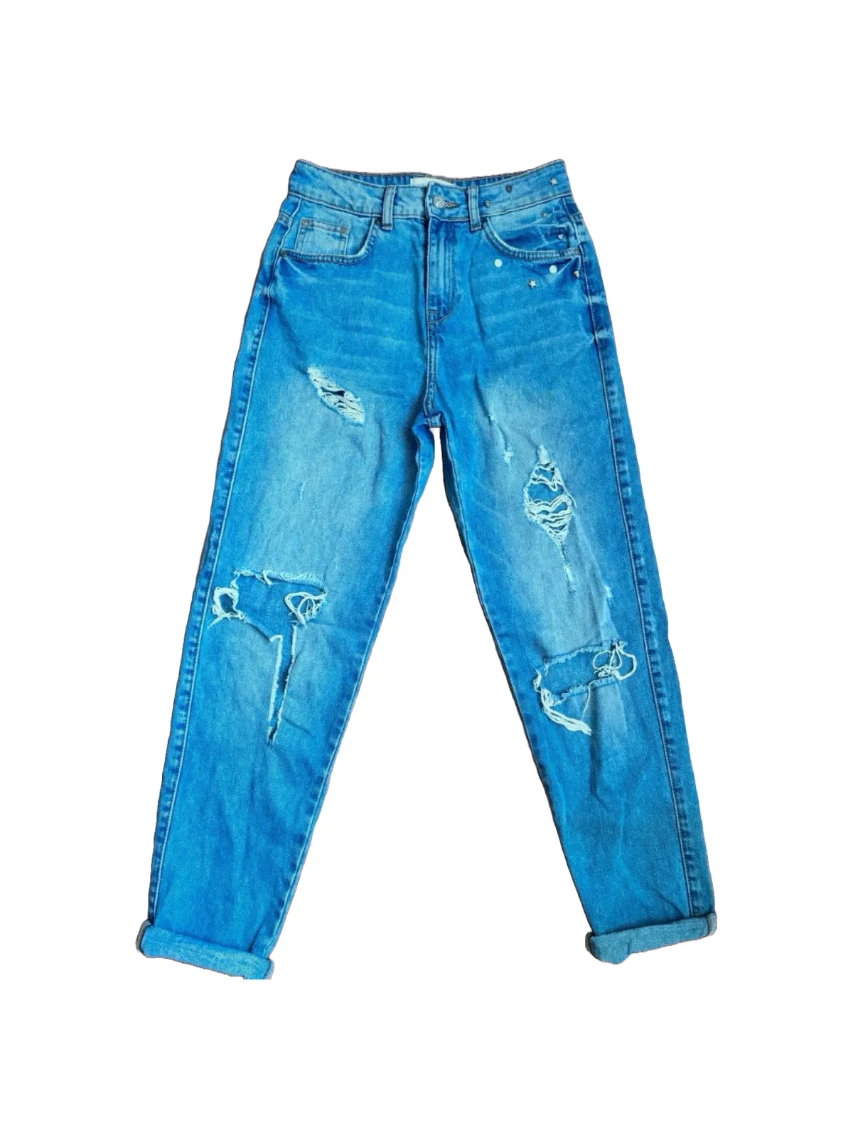 Blugi Reserved EU 34 | Albastru, Lungi, Talie înaltă, Wide Leg fit, Bumbac
