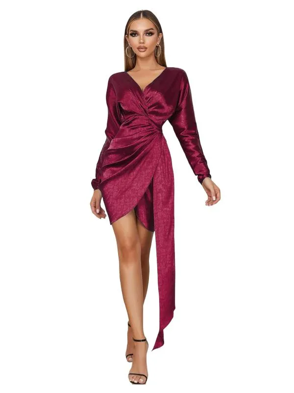 Rochie de ocazie Shein XS | Burgundy, Mini, Mânecă lungă, Cu decupaje, Elastan
