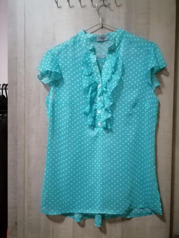 Bluză Arcacci EU 38 | Bleu, Normal, Fără mâneci, Buline & Imprimeuri mici, Volane - Image 2