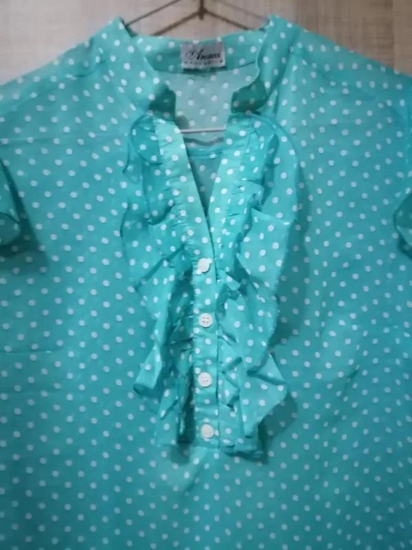 Bluză Arcacci EU 38 | Bleu, Normal, Fără mâneci, Buline & Imprimeuri mici, Volane - Image 8