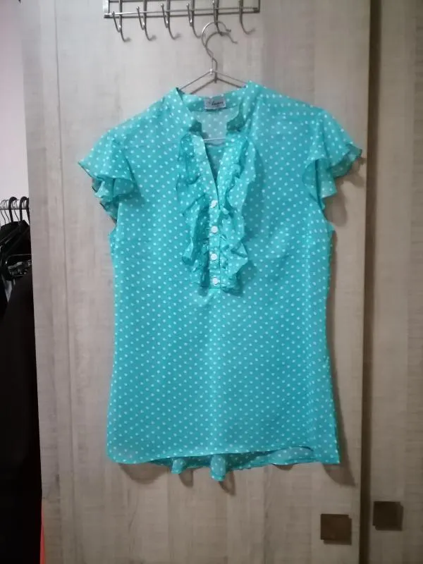 Bluză Arcacci EU 38 | Bleu, Normal, Fără mâneci, Buline & Imprimeuri mici, Volane - Image 12