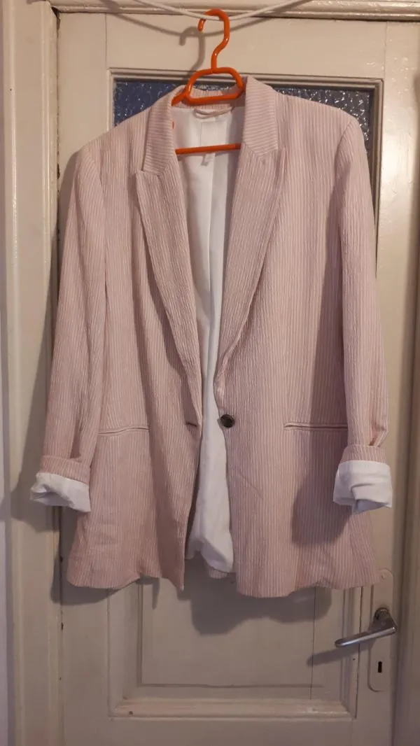 Sacou H&M EU 38 | Roz, Normal, Mânecă lungă, Dungi - Image 7