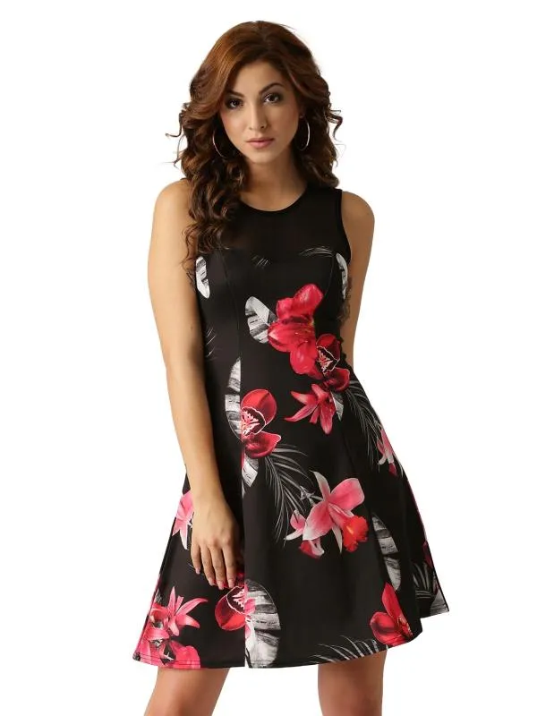 Rochie de seară Quiz EU 36 | Multicolor, Mini, Fără mâneci, Floral & Tropical, Transparent, Poliester