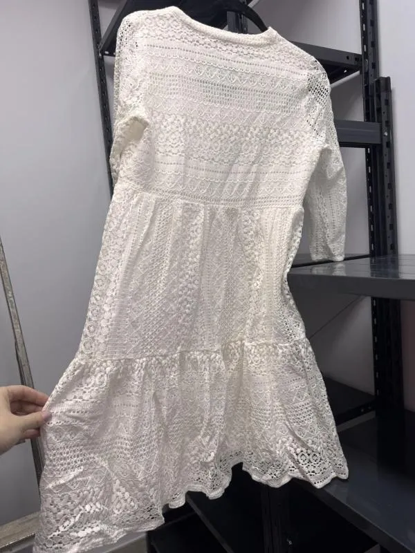Rochie de vară About You EU 34 | Alb, Mini, Mânecă trei sferturi, Dantelă, Poliamidă - Image 6