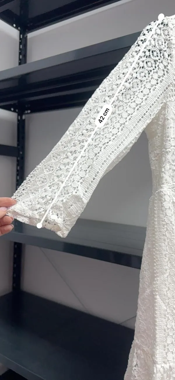 Rochie de vară About You EU 34 | Alb, Mini, Mânecă trei sferturi, Dantelă, Poliamidă - Image 11
