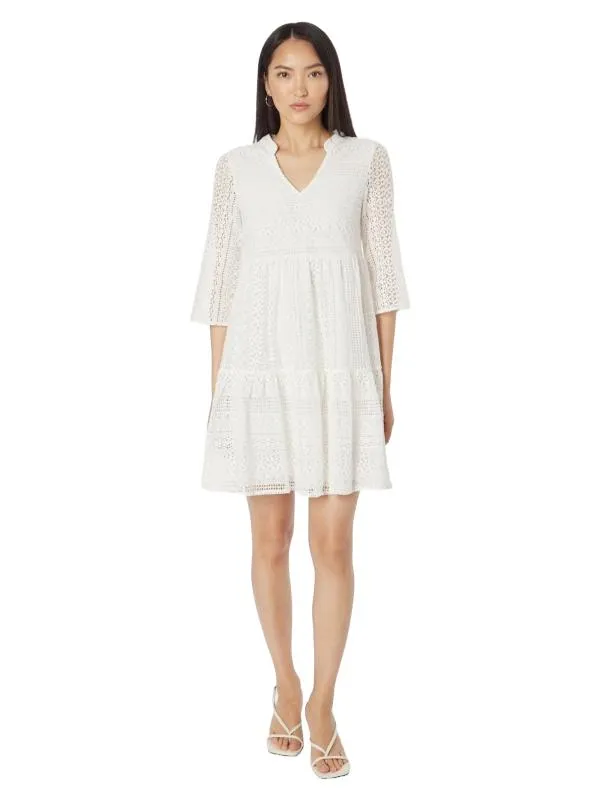Rochie de vară About You EU 34 | Alb, Mini, Mânecă trei sferturi, Dantelă, Poliamidă