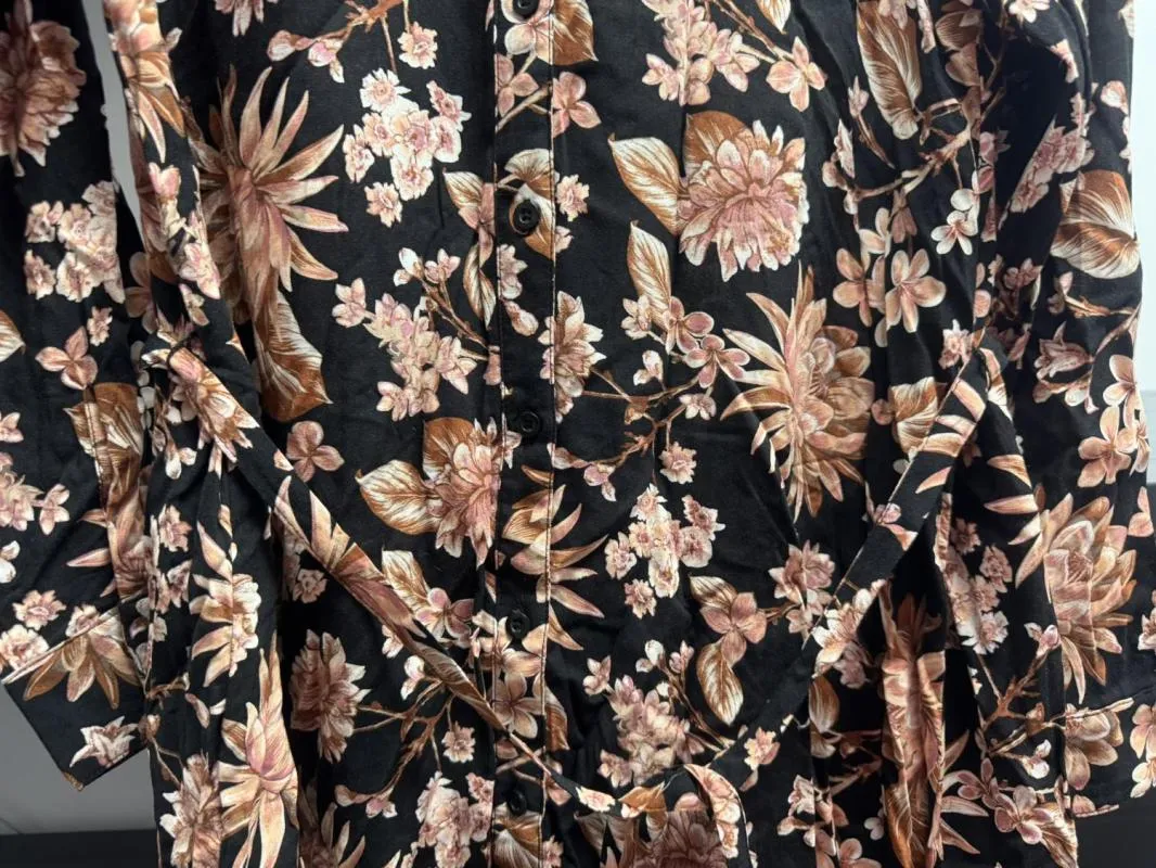 Rochie tip cămașă EVERME EU 40 | Maro, Mini, Mânecă lungă, Plus size, Floral & Tropical, Poliester - Image 4
