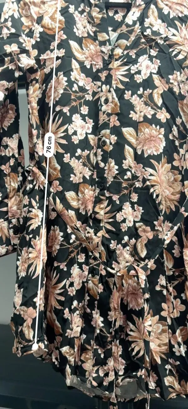 Rochie tip cămașă EVERME EU 40 | Maro, Mini, Mânecă lungă, Plus size, Floral & Tropical, Poliester - Image 6