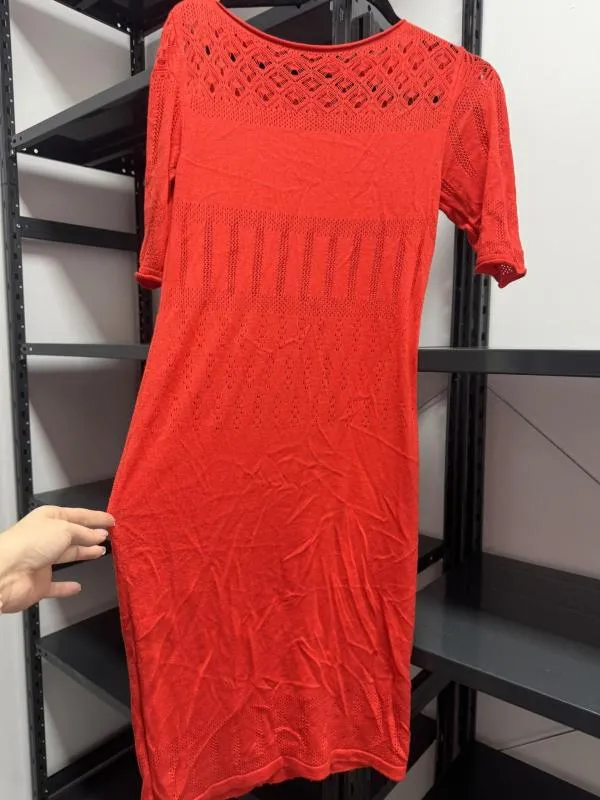 Rochie dreaptă BEYOU EU 38 | Roșu, Mini, Mânecă scurtă, Transparent, Acrilic - Image 2