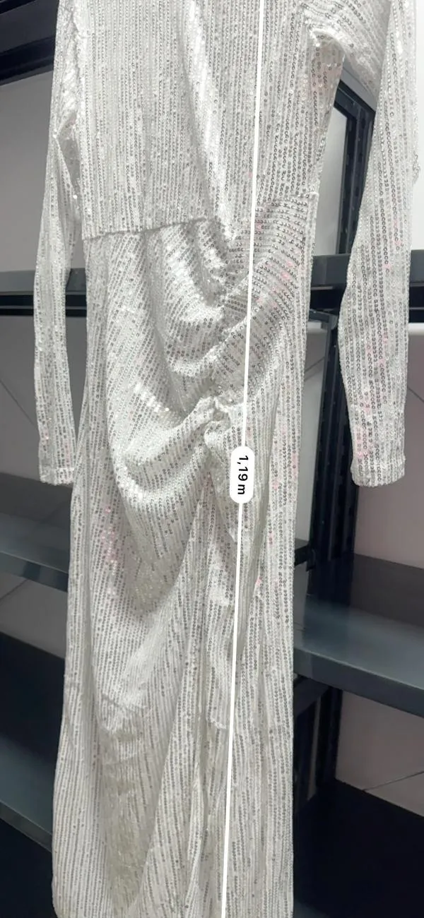 Rochie de ocazie BYSWAN EU 38 | Alb, Midi, Mânecă lungă, Paiete, Poliester - Image 7