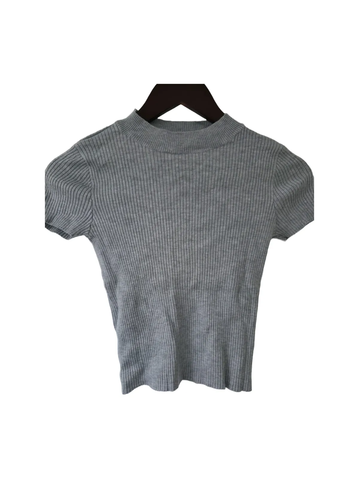 Top cropped Bershka S | Gri, Cropped (Scurt), Mânecă scurtă, Cu decupaje