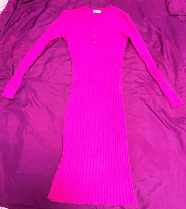Rochie mulată J&X EU 38 | Fuchsia, Midi, Mânecă lungă, Bumbac - Image 2