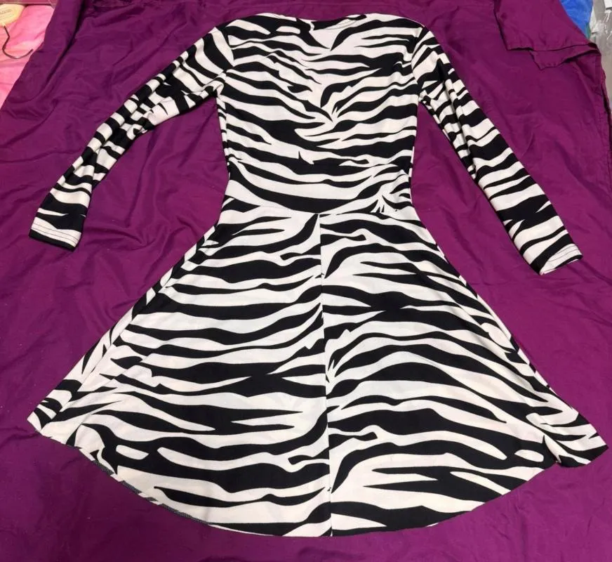 Rochie casual CALIENTE EU 36 | Alb, Mini, Mânecă lungă, Animal print, Poliester - Image 7