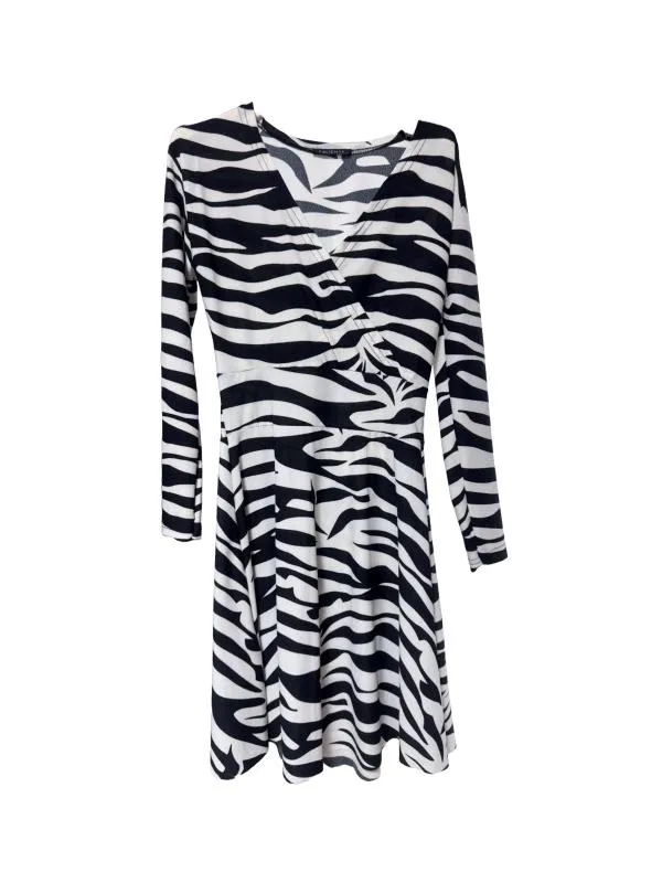 Rochie casual CALIENTE EU 36 | Alb, Mini, Mânecă lungă, Animal print, Poliester