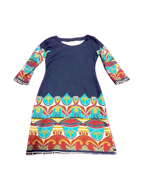 Rochie casual WHITE WISMOX EU 36 | Multicolor, Mini, Mânecă lungă, Abstract & Color Block, Bumbac
