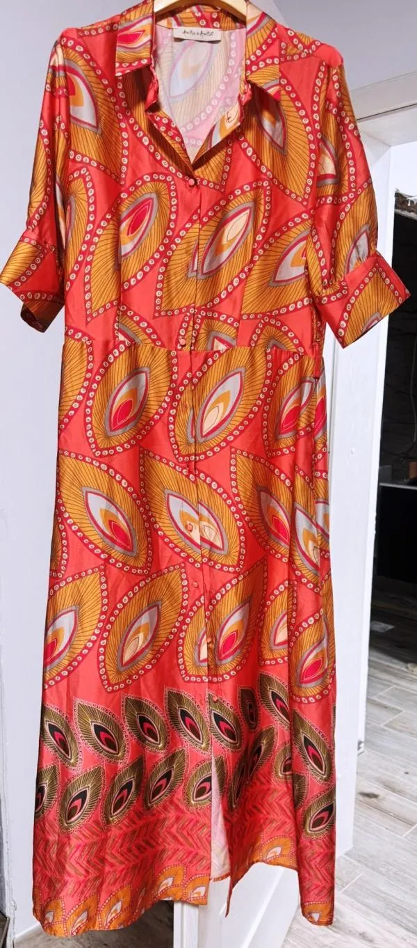 Rochie casual Amélie & EU 38 | Portocaliu, Maxi, Mânecă lungă, Abstract Color Block, Poliester - Image 2