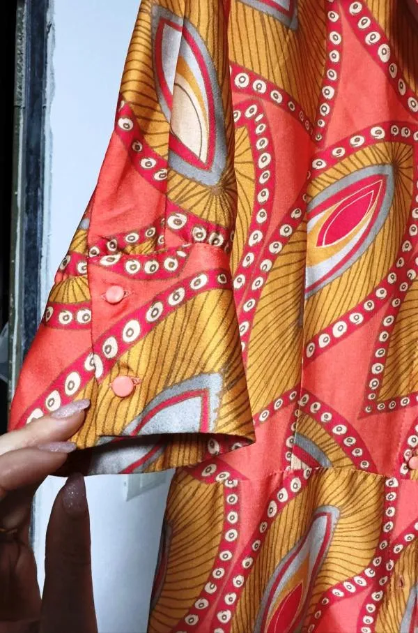 Rochie casual Amélie & EU 38 | Portocaliu, Maxi, Mânecă lungă, Abstract Color Block, Poliester - Image 4
