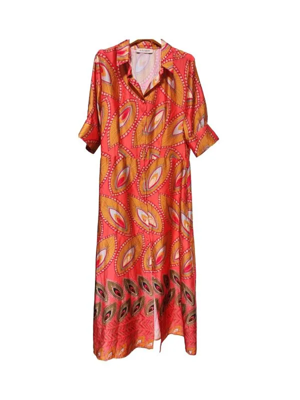 Rochie casual Amélie & EU 38 | Portocaliu, Maxi, Mânecă lungă, Abstract Color Block, Poliester