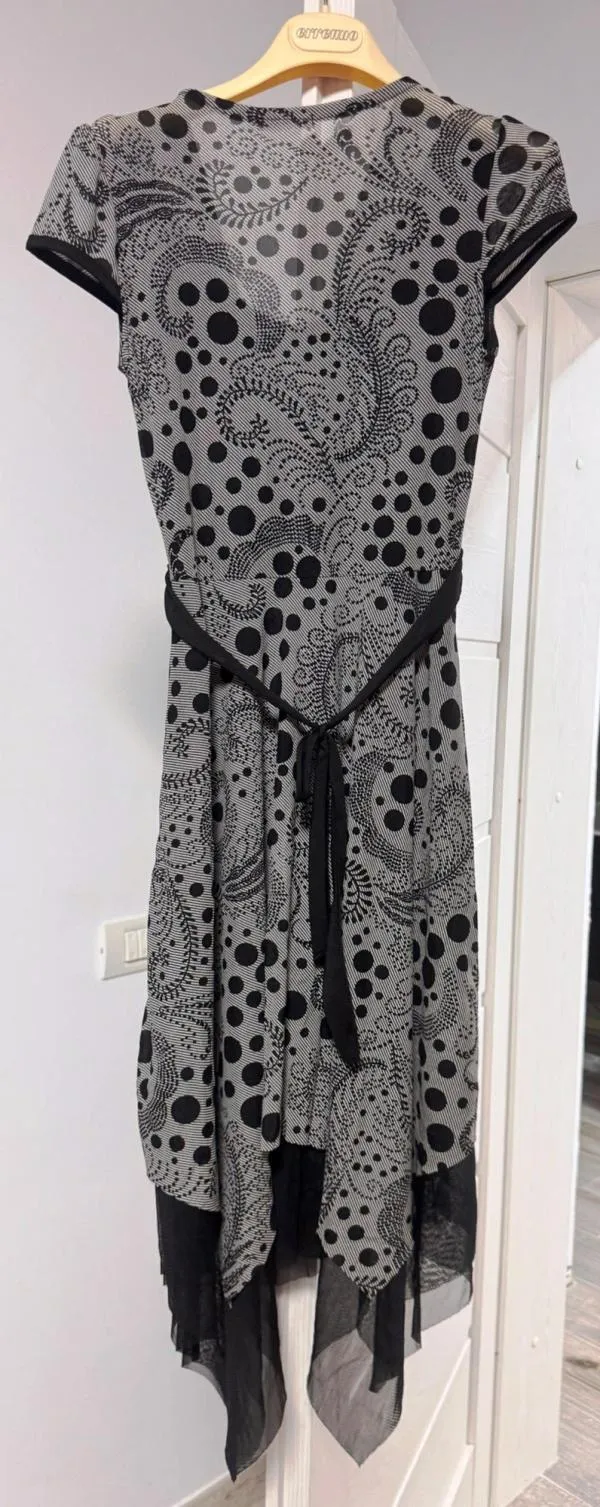 Rochie de seară SAN HONG EU 38 | Gri, Midi, Fără mâneci, Floral & Tropical, Design asimetric, Poliester - Image 6