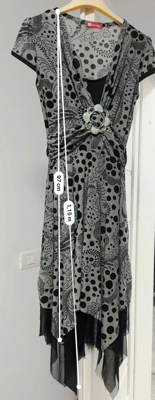 Rochie de seară SAN HONG EU 38 | Gri, Midi, Fără mâneci, Floral & Tropical, Design asimetric, Poliester - Image 9