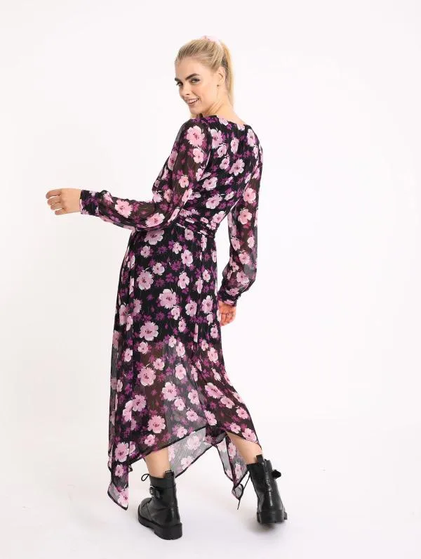 Rochie casual Pimkie EU 36 | Mov, Midi, Mânecă lungă, Floral & Tropical, Design asimetric, Poliester - Image 3