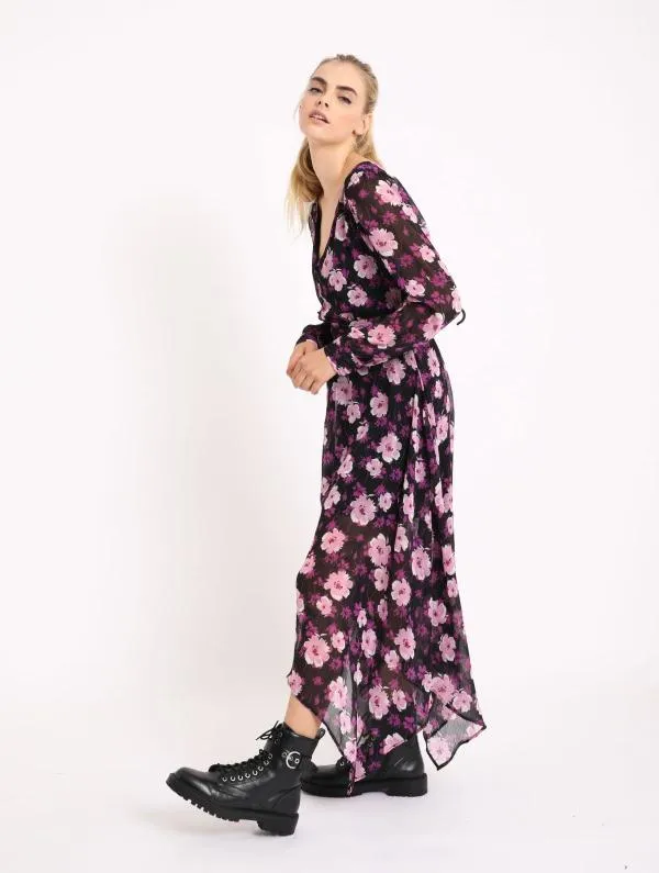 Rochie casual Pimkie EU 36 | Mov, Midi, Mânecă lungă, Floral & Tropical, Design asimetric, Poliester - Image 2