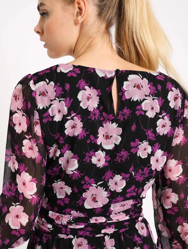 Rochie casual Pimkie EU 36 | Mov, Midi, Mânecă lungă, Floral & Tropical, Design asimetric, Poliester - Image 4