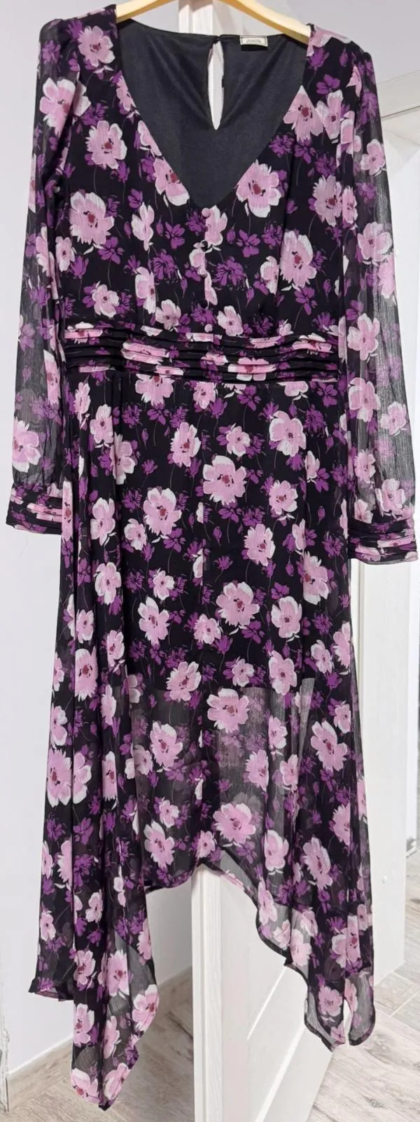 Rochie casual Pimkie EU 36 | Mov, Midi, Mânecă lungă, Floral & Tropical, Design asimetric, Poliester - Image 5
