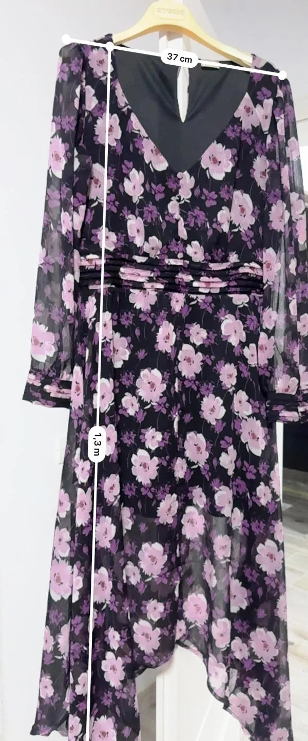 Rochie casual Pimkie EU 36 | Mov, Midi, Mânecă lungă, Floral & Tropical, Design asimetric, Poliester - Image 11