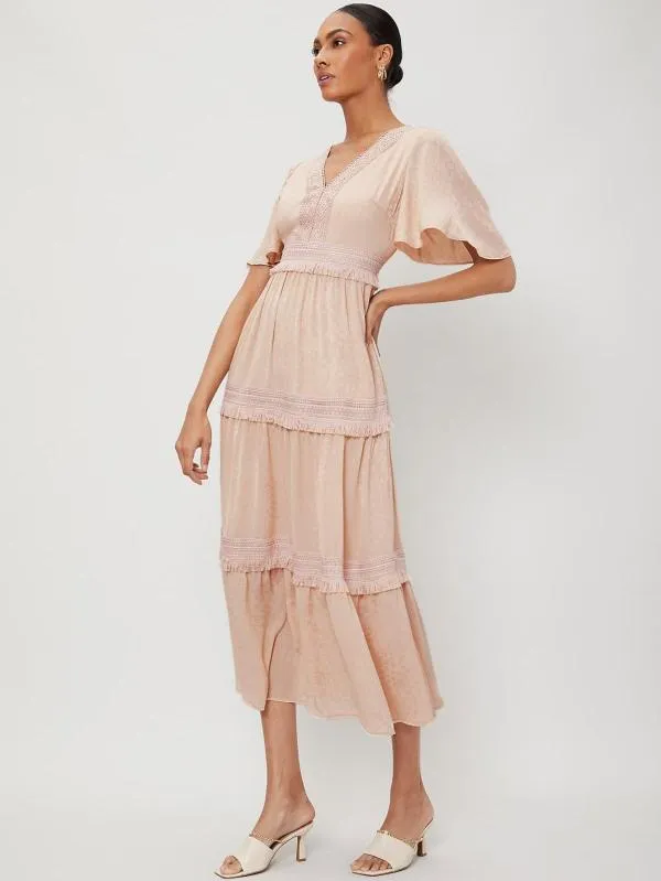 Rochie casual Shein EU 36 | Bej, Midi, Mânecă scurtă, Franjuri, Poliester - Image 5