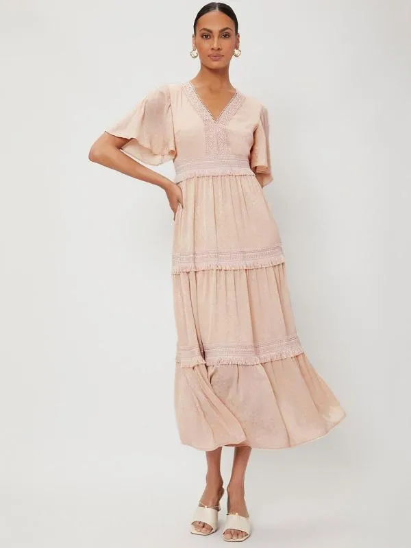 Rochie casual Shein EU 36 | Bej, Midi, Mânecă scurtă, Franjuri, Poliester - Image 3