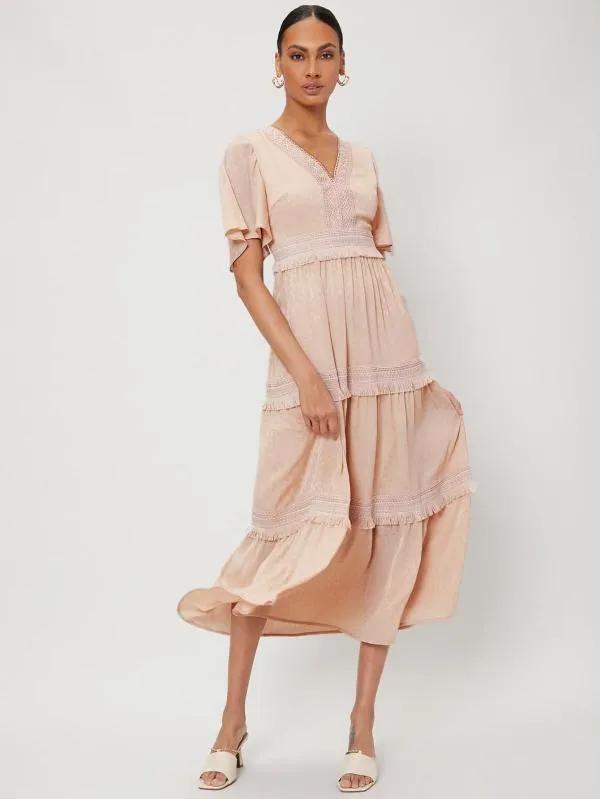 Rochie casual Shein EU 36 | Bej, Midi, Mânecă scurtă, Franjuri, Poliester - Image 2