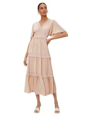Rochie casual Shein EU 36 | Bej, Midi, Mânecă scurtă, Franjuri, Poliester