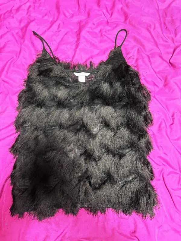 Top cu franjuri H&M EU 36 | Negru, Normal, Bretele subțiri, Franjuri, Poliester - Image 3