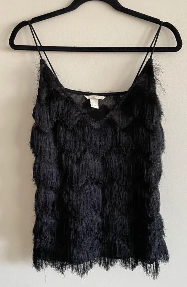 Top cu franjuri H&M EU 36 | Negru, Normal, Bretele subțiri, Franjuri, Poliester - Image 2