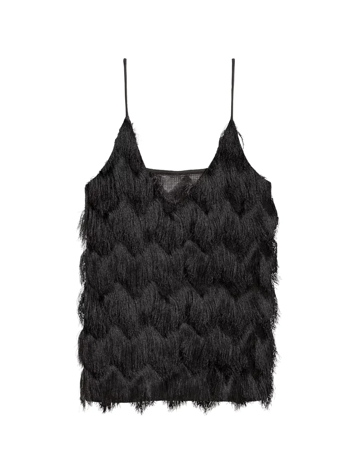 Top cu franjuri H&M EU 36 | Negru, Normal, Bretele subțiri, Franjuri, Poliester