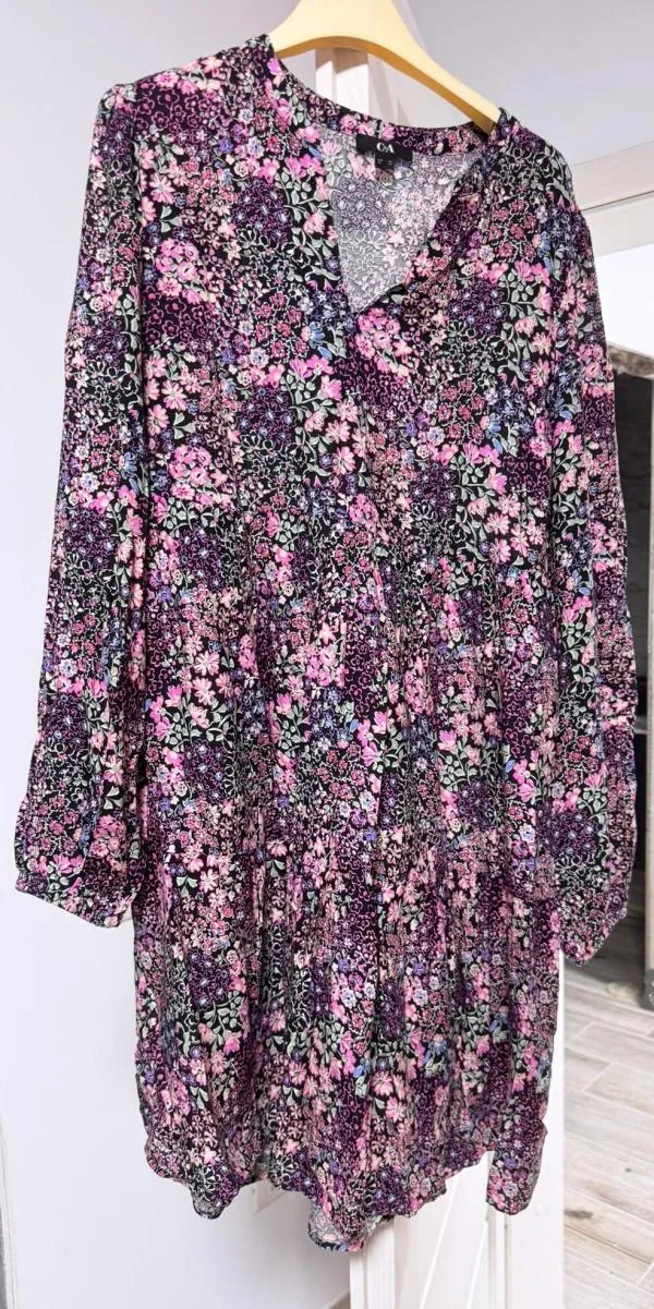 Rochie casual C&A EU 38 | Mov, Mini, Mânecă lungă, Floral & Tropical, Poliester - Image 2