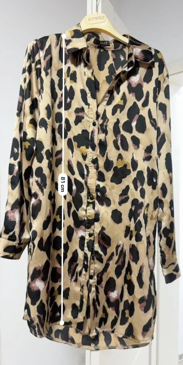 Rochie tip cămașă QUIZ EU 38 | Caramel, Mini, Mânecă lungă, Animal print, Poliester - Image 6