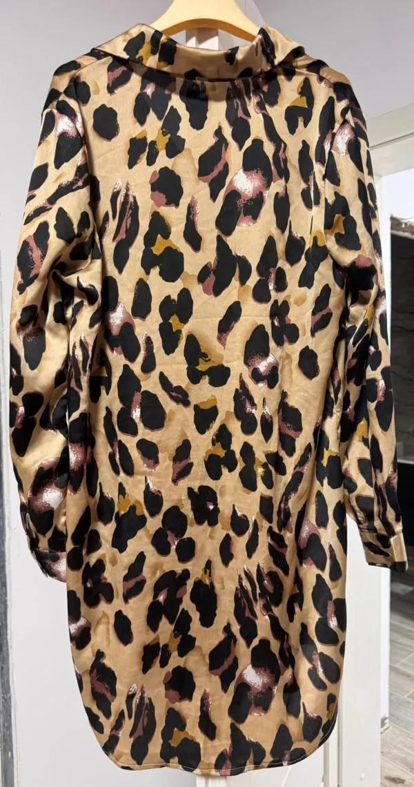 Rochie tip cămașă QUIZ EU 38 | Caramel, Mini, Mânecă lungă, Animal print, Poliester - Image 3