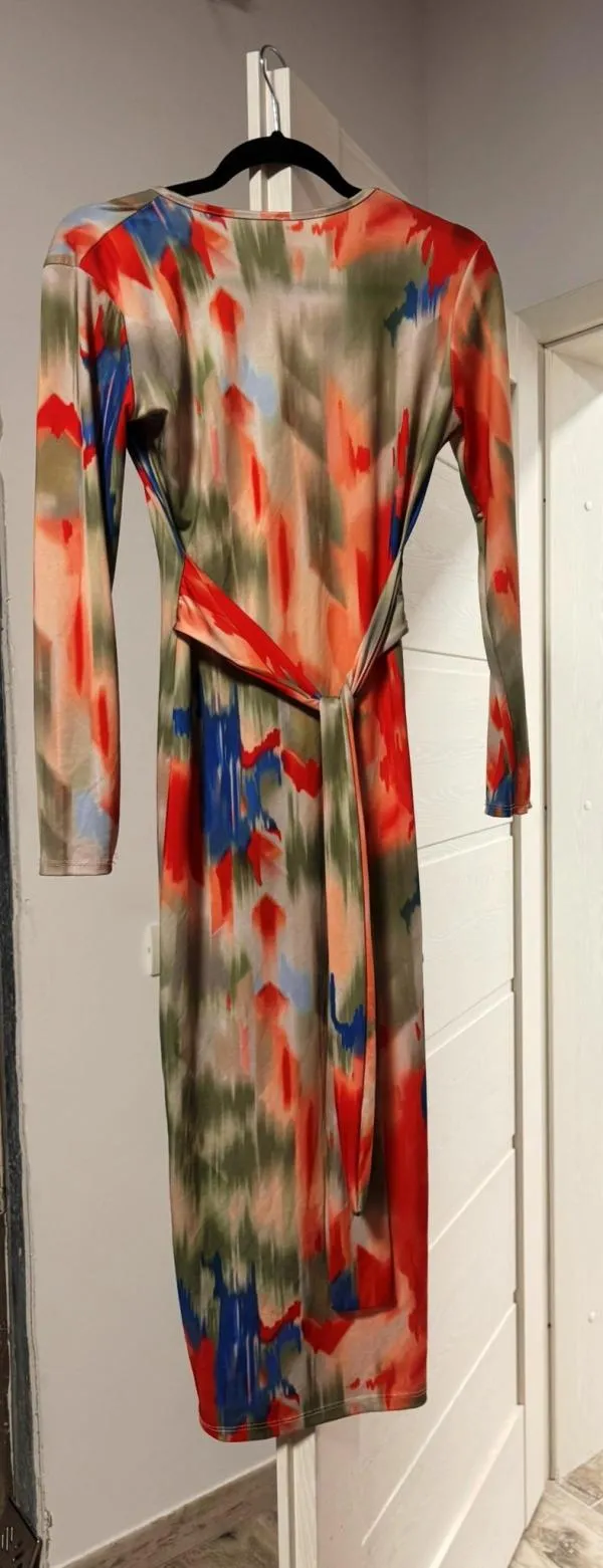 Rochie mulată NEW COLLECTION EU 36 | Multicolor, Midi, Mânecă lungă, Floral & Tropical, Poliester - Image 3