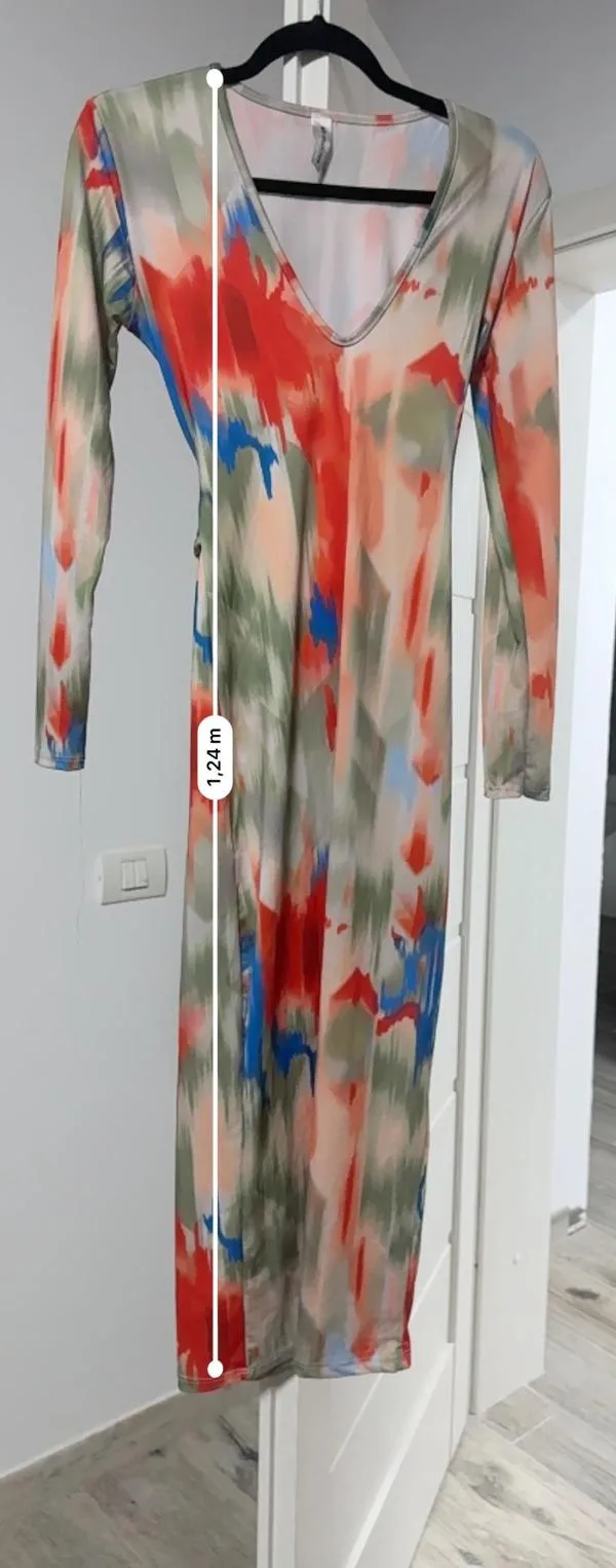 Rochie mulată NEW COLLECTION EU 36 | Multicolor, Midi, Mânecă lungă, Floral & Tropical, Poliester - Image 8