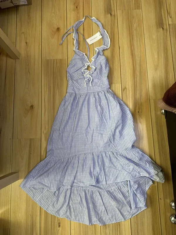 Rochie de seară Etika EU 36 | Bleu, Maxi, Bretele după gât, Dungi, Bumbac - Image 2