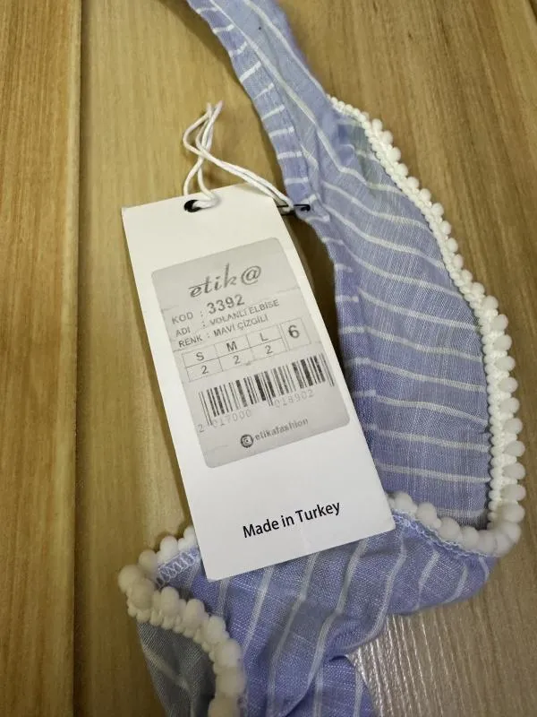 Rochie de seară Etika EU 36 | Bleu, Maxi, Bretele după gât, Dungi, Bumbac - Image 4