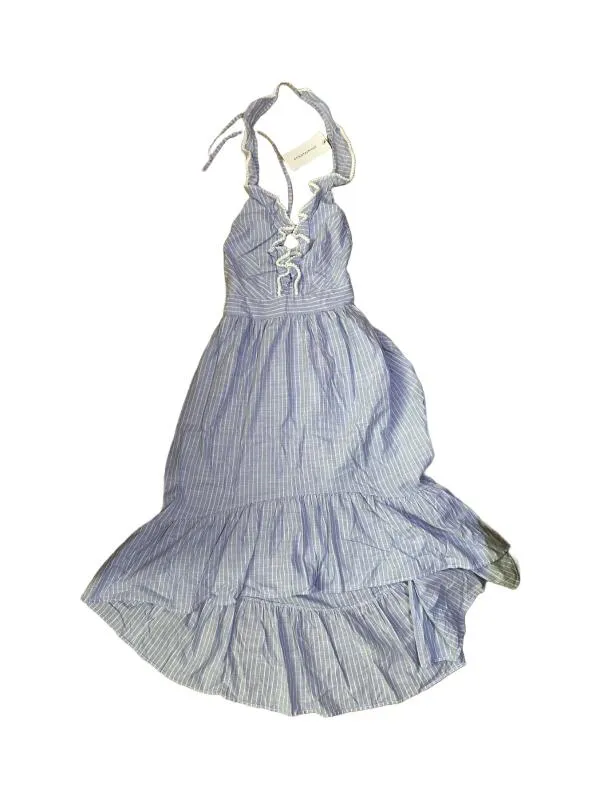 Rochie de seară Etika EU 36 | Bleu, Maxi, Bretele după gât, Dungi, Bumbac