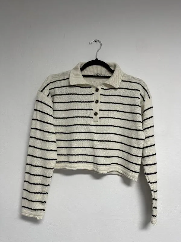 Pulover Fullamoda XS | Bej, Cropped (Scurt), Mânecă lungă, Regular fit, Bumbac - Image 2