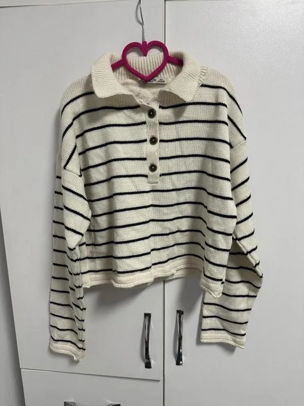 Pulover Fullamoda XS | Bej, Cropped (Scurt), Mânecă lungă, Regular fit, Bumbac - Image 5